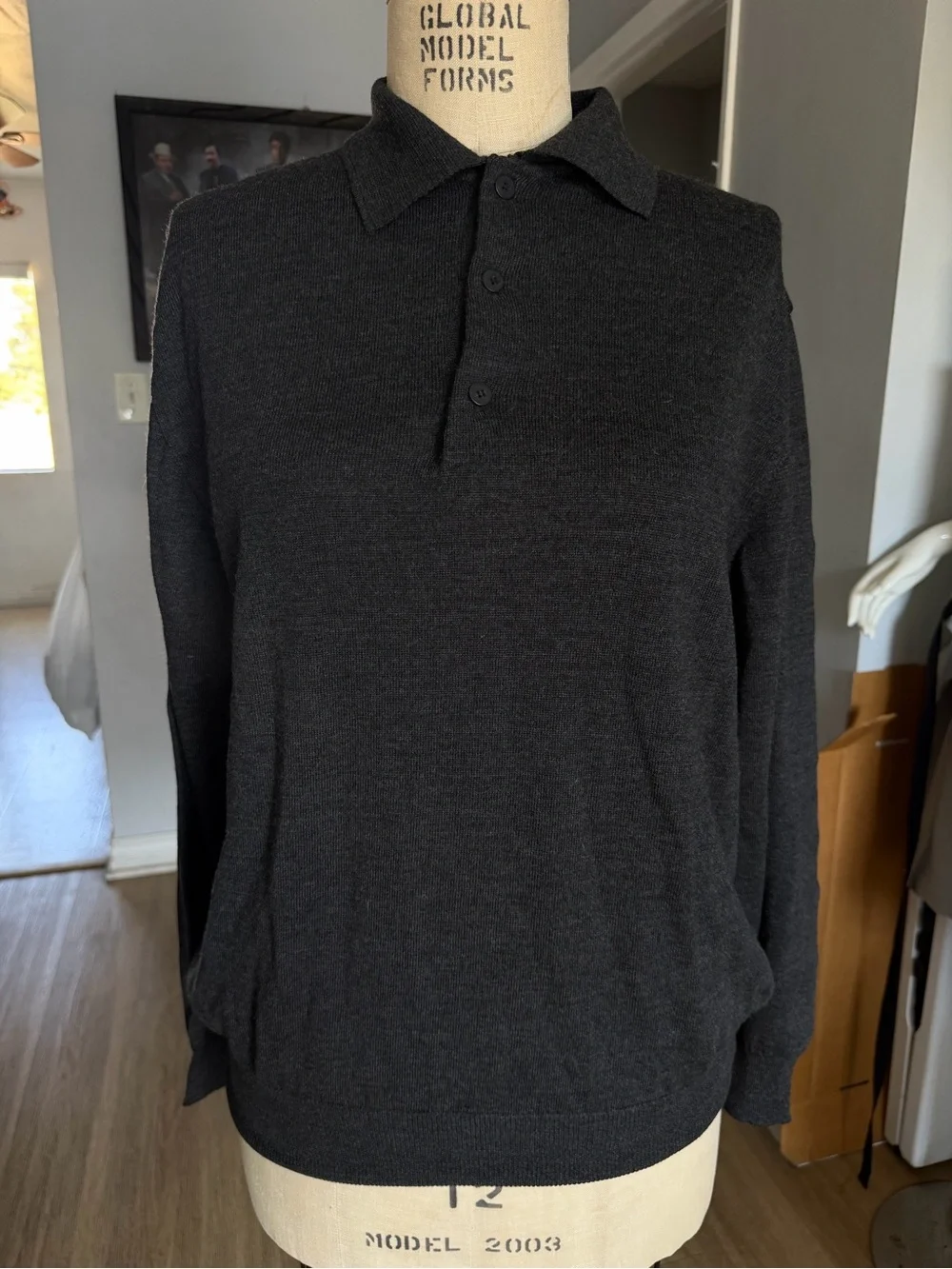Men’s Pronto-Uomo Gray Merino Wool Collared Sweater Size Medium